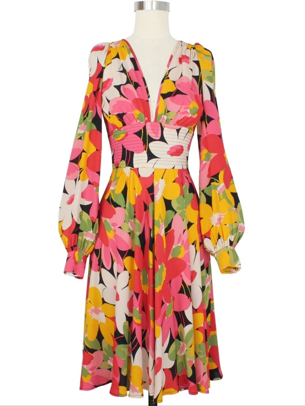 Trashy Diva Flower Power Dress Pink Yellow Floral 1930s Inspired Dress Size 12
